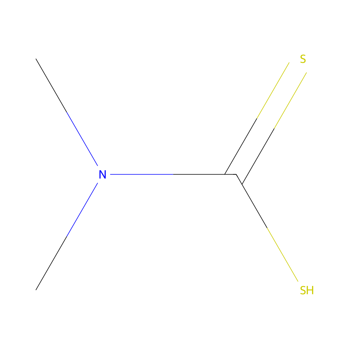 Dimethyldithiocarbamic acid molecular structure, CAS 79-45-8