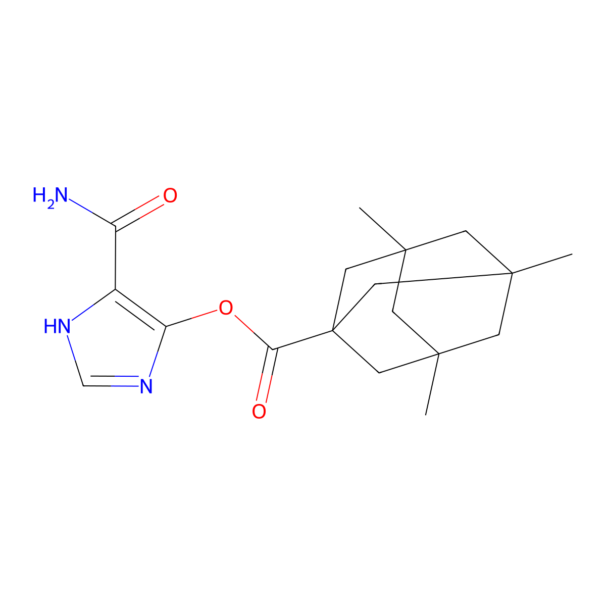 Tricyclo(3.3.1.1(sup 3,7))decane-1-carboxylic acid, 3,5,7-trimethyl-, 5-(aminocarbonyl)-1H-imidazol-4-yl ester molecular structure, CAS 79013-42-6