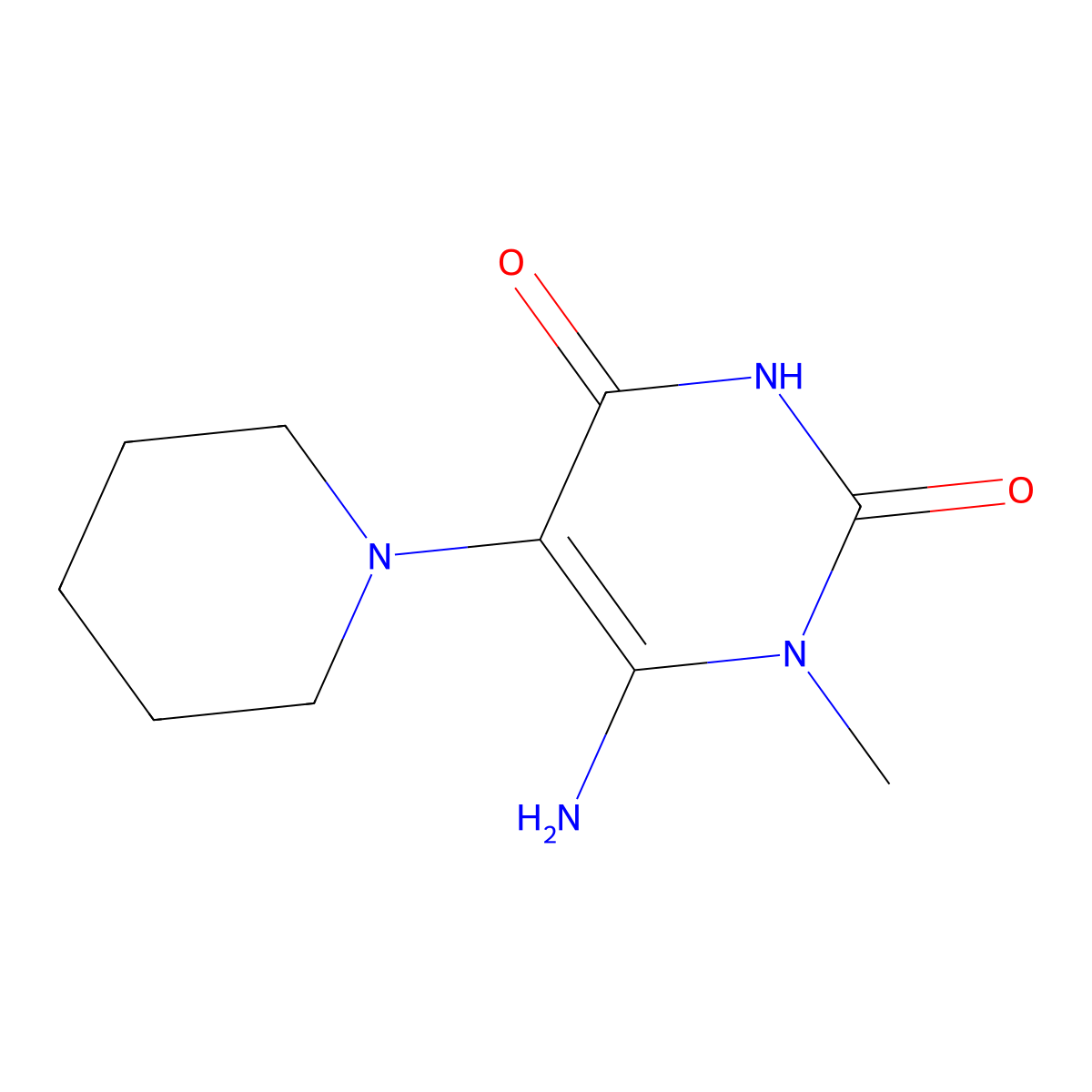 6-Amino-1-methyl-5-(1-piperidinyl)-2,4(1H,3H)-pyrimidinedione molecular structure, CAS 790232-28-9