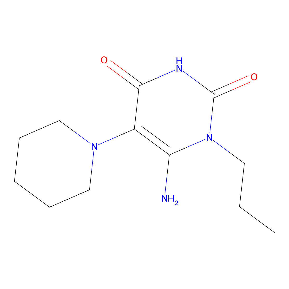 6-Amino-5-(piperidin-1-yl)-1-propyl-1,2,3,4-tetrahydropyrimidine-2,4-dione molecular structure, CAS 790232-31-4