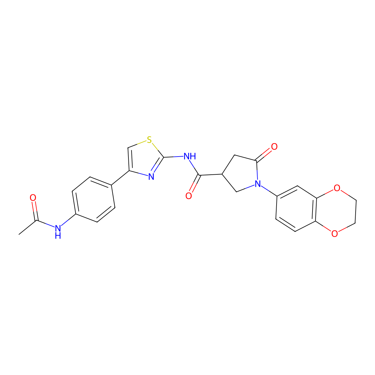 N-(4-(4-Acetamidophenyl)thiazol-2-yl)-1-(2,3-dihydrobenzo[b][1,4]dioxin-6-yl)-5-oxopyrrolidine-3-carboxamide molecular structure, CAS 790237-66-0