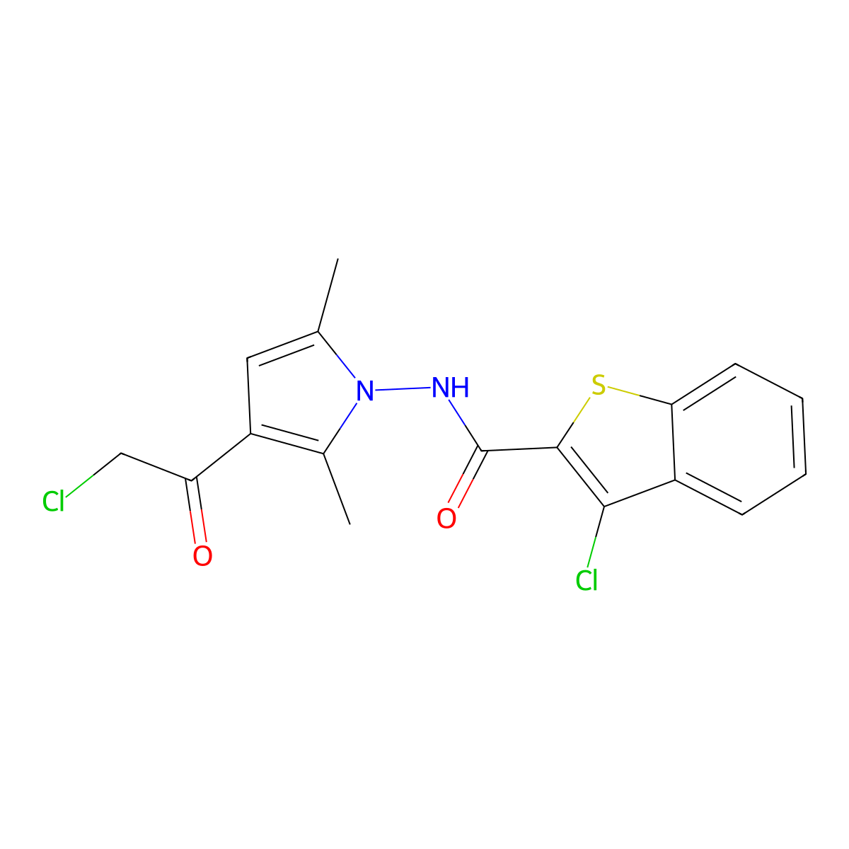 3-chloro-N-[3-(2-chloroacetyl)-2,5-dimethyl-1H-pyrrol-1-yl]-1-benzothiophene-2-carboxamide molecular structure, CAS 790247-45-9
