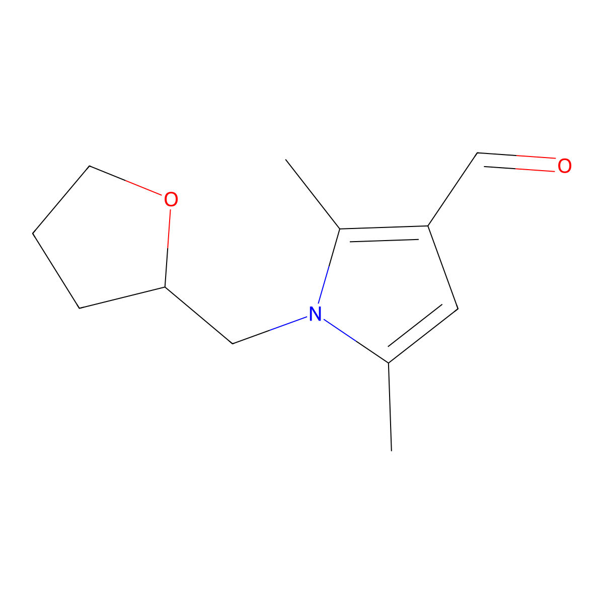 2,5-Dimethyl-1-(tetrahydro-furan-2-ylmethyl)-1H-pyrrole-3-carbaldehyde molecular structure, CAS 790263-33-1