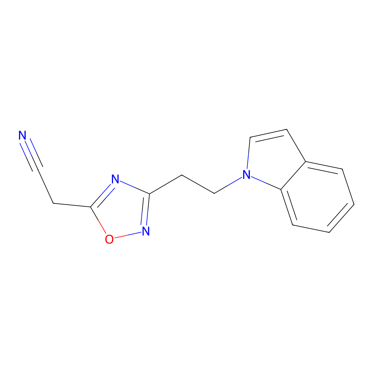 {3-[2-(1H-indol-1-yl)ethyl]-1,2,4-oxadiazol-5-yl}acetonitrile molecular structure, CAS 790263-35-3