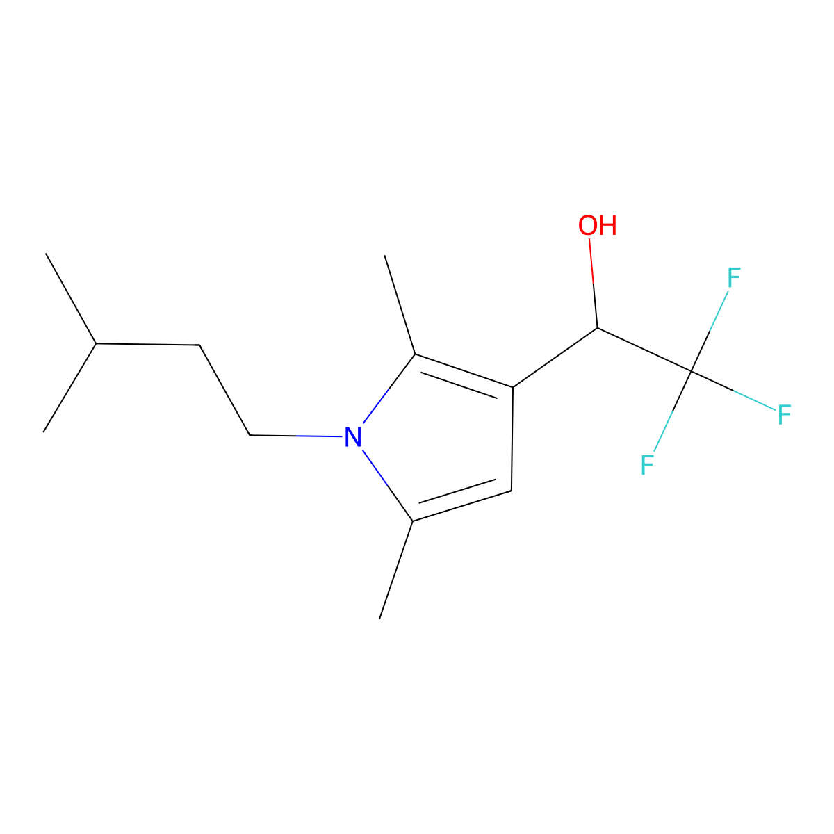 1-[2,5-dimethyl-1-(3-methylbutyl)-1H-pyrrol-3-yl]-2,2,2-trifluoroethan-1-ol molecular structure, CAS 790263-45-5