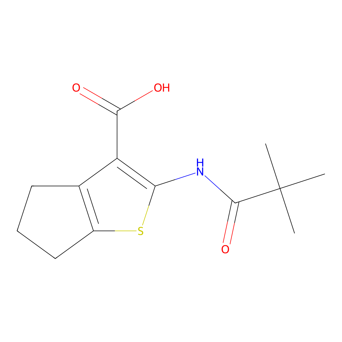 2-(2,2-dimethylpropanamido)-4H,5H,6H-cyclopenta[b]thiophene-3-carboxylic acid molecular structure, CAS 790263-48-8