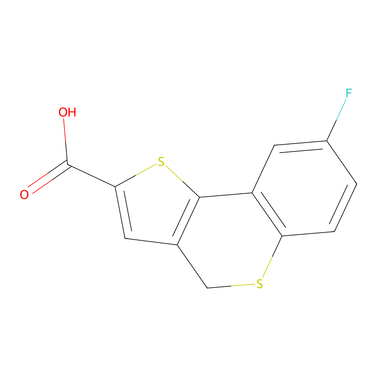 8-fluoro-4H-thieno(3,2-c)thiochromene-2-carboxylic acid molecular structure, CAS 790263-74-0