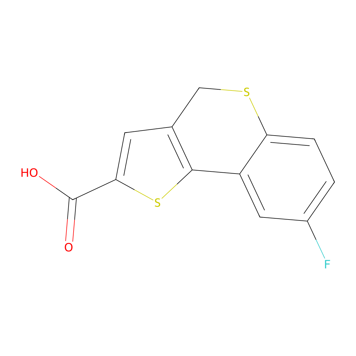 8-fluoro-4H-thieno(3,2-c)thiochromene-2-carboxylic acid molecular structure, CAS 790263-74-0