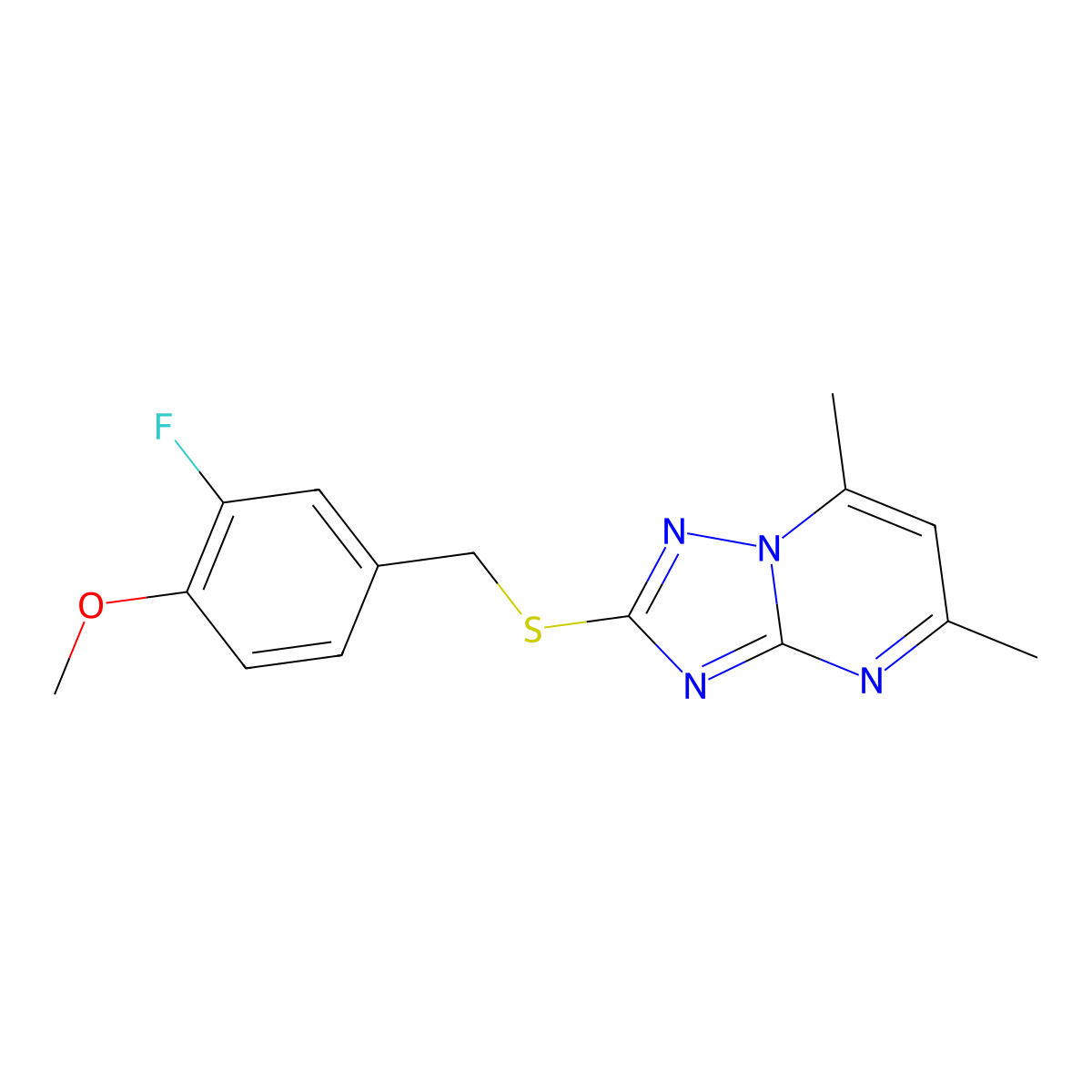 2-{[(3-Fluoro-4-methoxyphenyl)methyl]sulfanyl}-5,7-dimethyl-[1,2,4]triazolo[1,5-a]pyrimidine molecular structure, CAS 790264-85-6