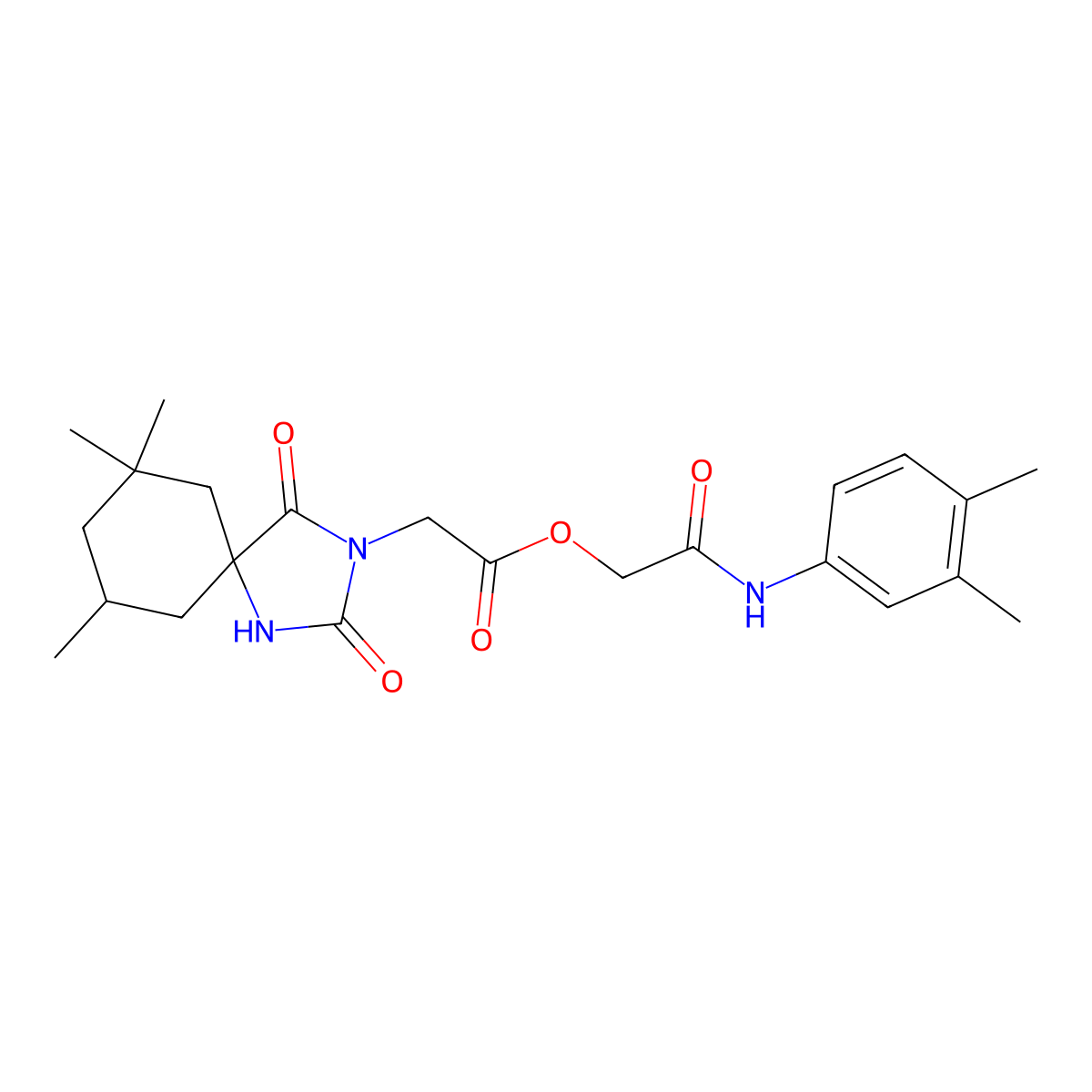 2-((3,4-Dimethylphenyl)amino)-2-oxoethyl 2-(7,7,9-trimethyl-2,4-dioxo-1,3-diazaspiro[4.5]decan-3-yl)acetate molecular structure, CAS 790267-88-8