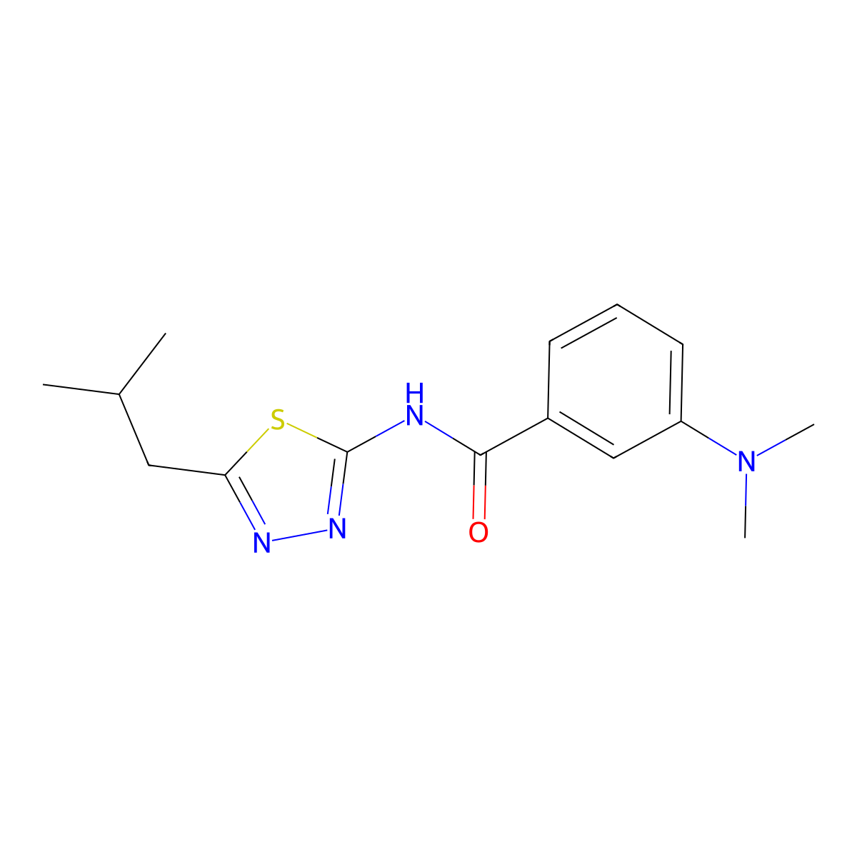 3-(dimethylamino)-N-[5-(2-methylpropyl)-1,3,4-thiadiazol-2-yl]benzamide molecular structure, CAS 790268-23-4