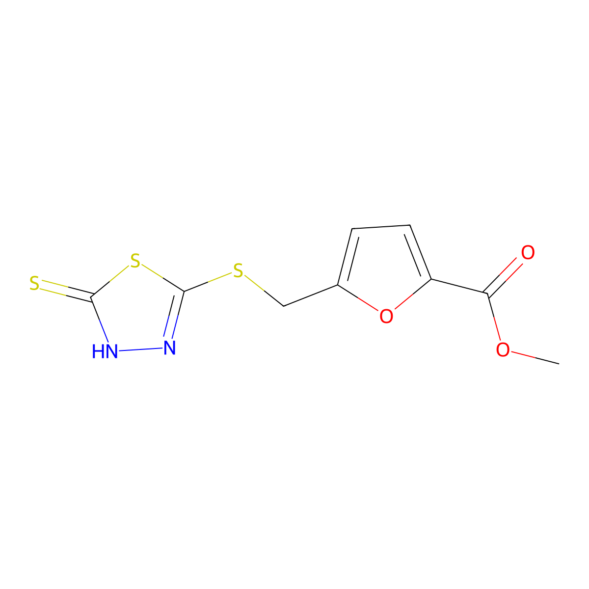 Methyl 5-{[(5-sulfanyl-1,3,4-thiadiazol-2-yl)sulfanyl]methyl}furan-2-carboxylate molecular structure, CAS 790270-68-7