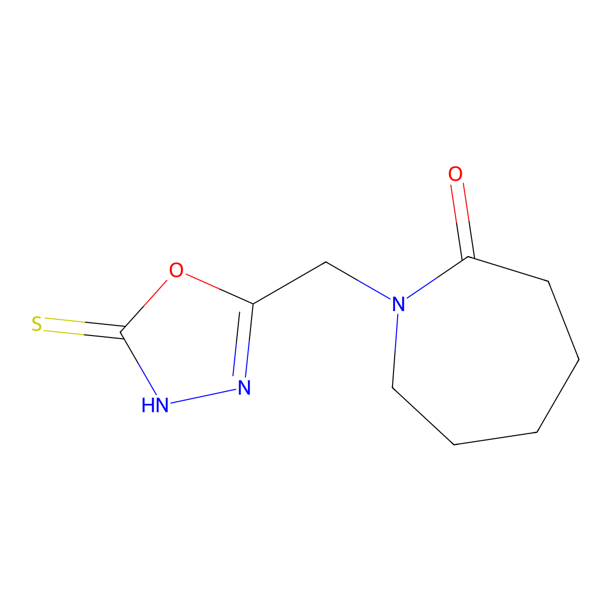 1-[(5-Sulfanyl-1,3,4-oxadiazol-2-yl)methyl]azepan-2-one molecular structure, CAS 790270-76-7
