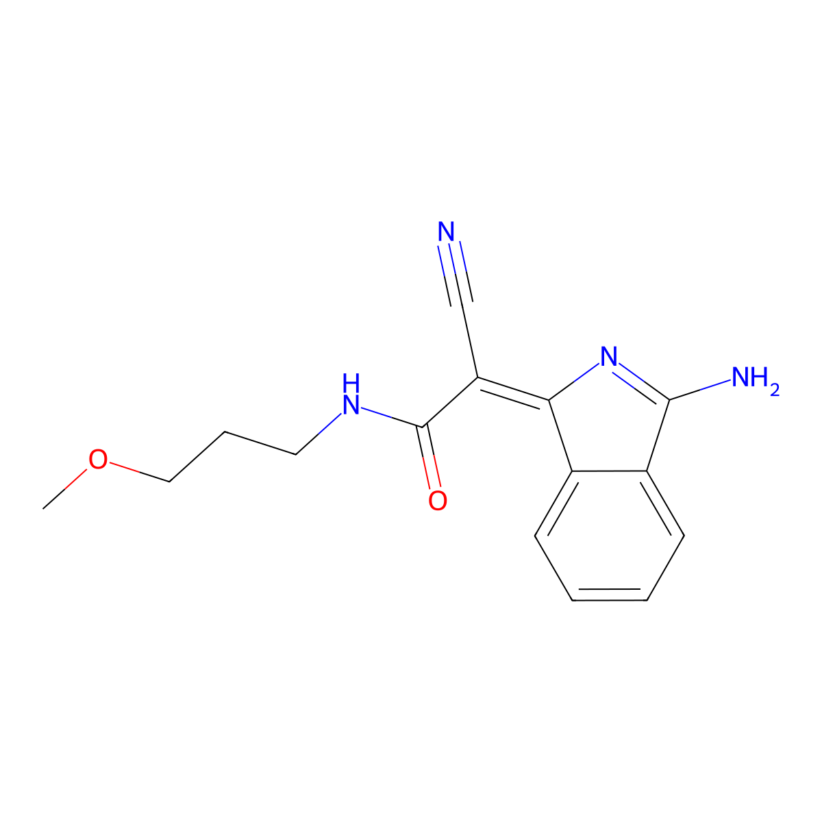 2-(3-aminoisoindol-1-ylidene)-2-cyano-N-(3-methoxypropyl)acetamide molecular structure, CAS 790270-81-4