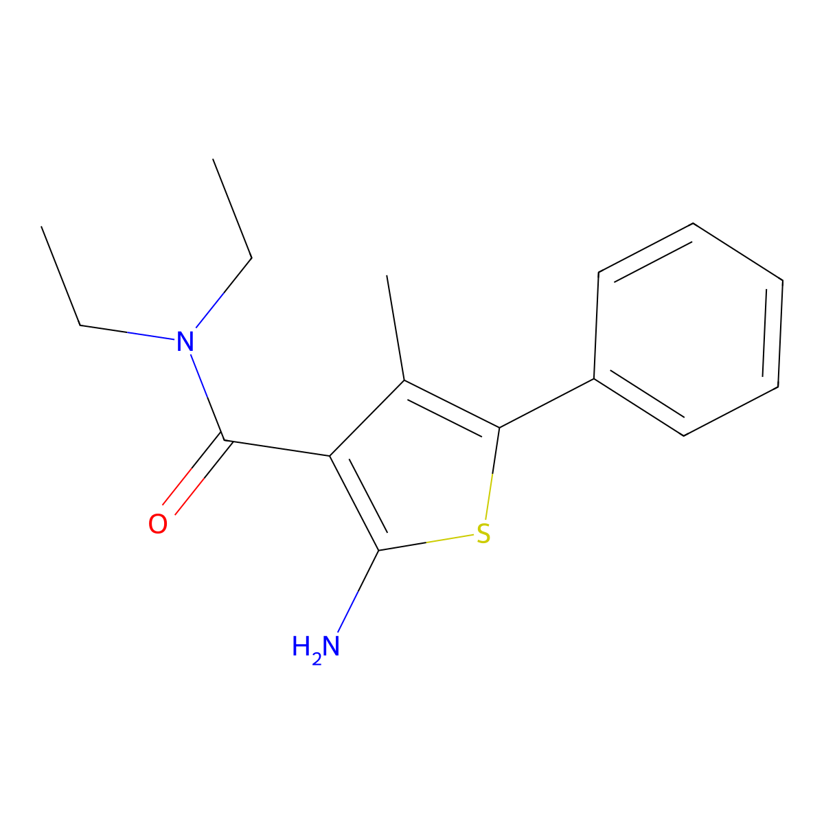 2-amino-N,N-diethyl-4-methyl-5-phenylthiophene-3-carboxamide molecular structure, CAS 790270-91-6