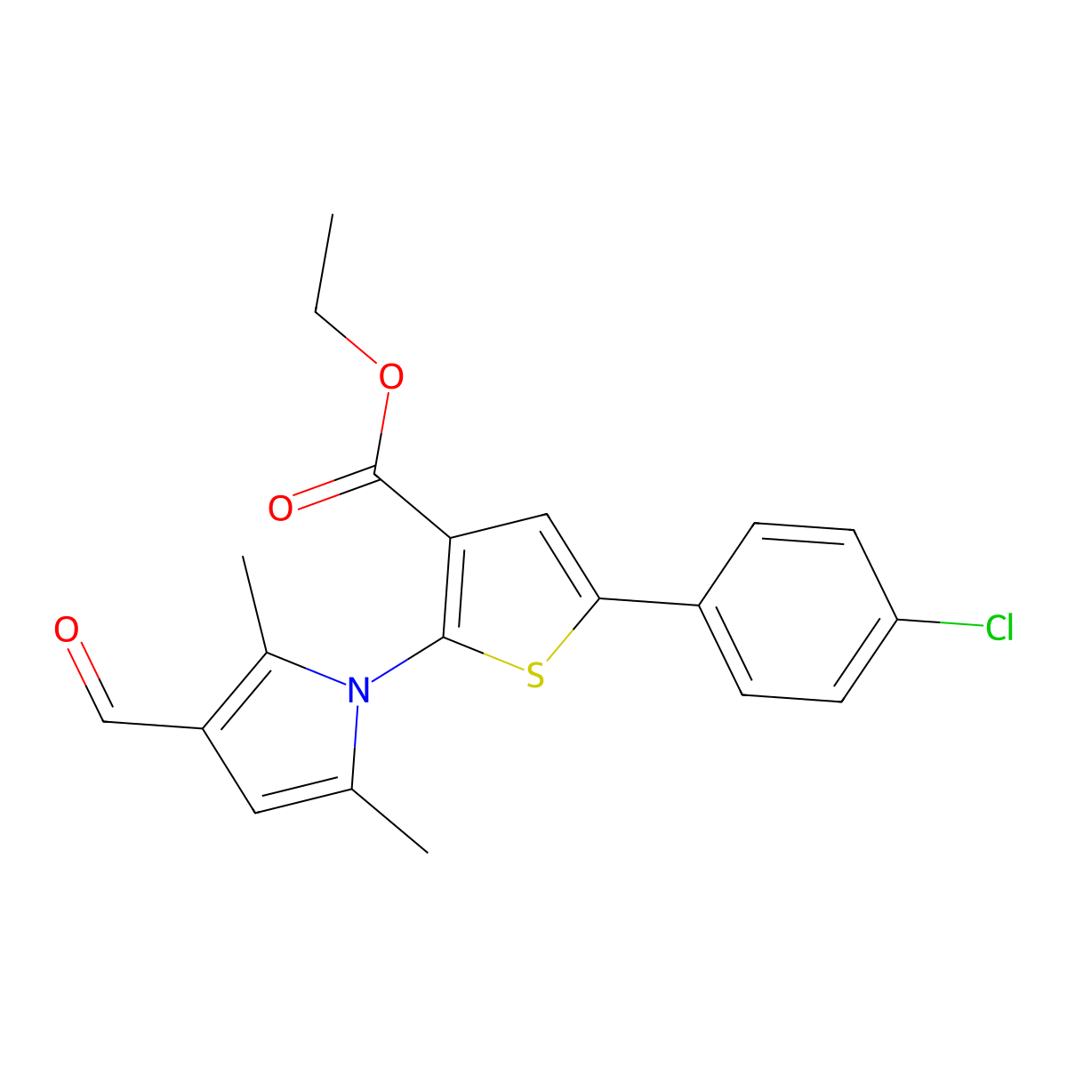 ethyl 5-(4-chlorophenyl)-2-(3-formyl-2,5-dimethyl-1H-pyrrol-1-yl)thiophene-3-carboxylate molecular structure, CAS 790270-95-0