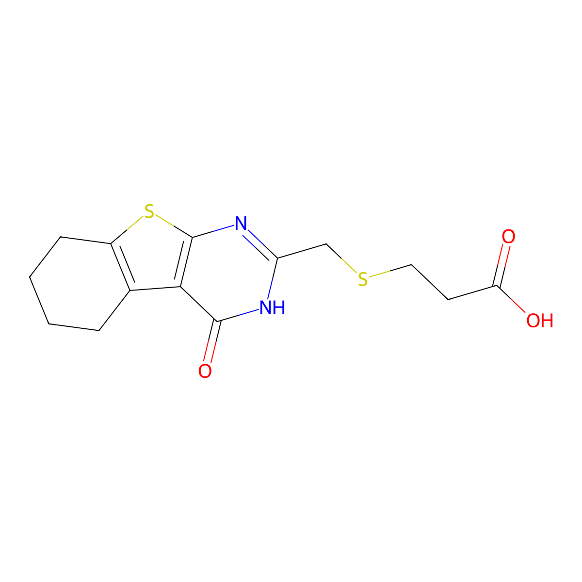 3-[({3-Oxo-8-thia-4,6-diazatricyclo[7.4.0.0,2,7]trideca-1(9),2(7),5-trien-5-yl}methyl)sulfanyl]propanoic acid molecular structure, CAS 790271-09-9