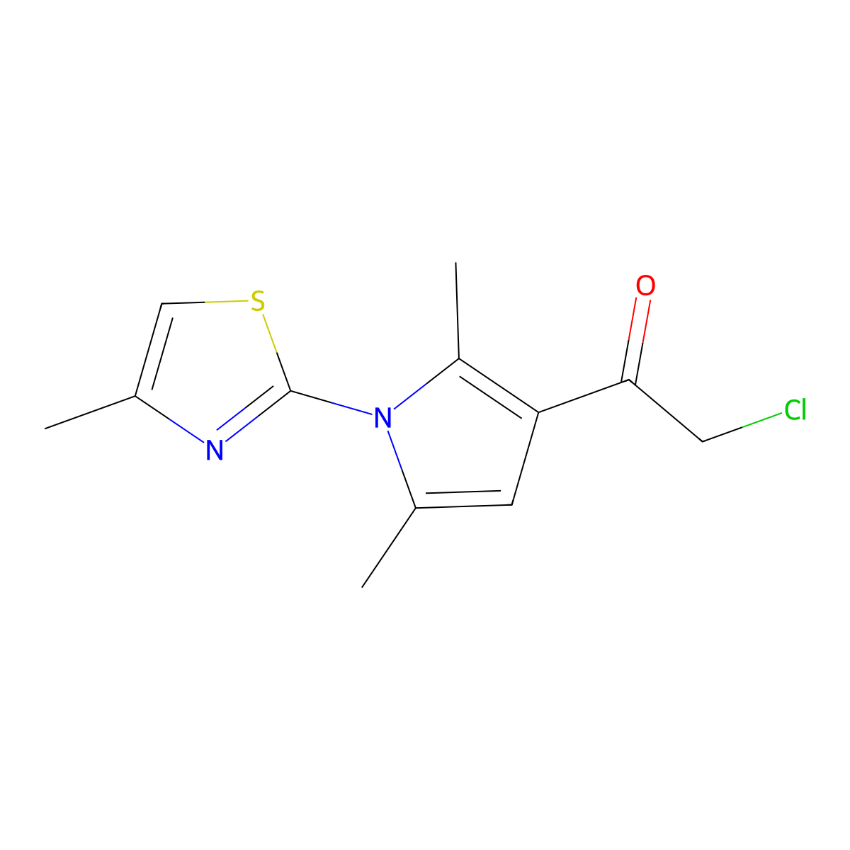 2-chloro-1-[2,5-dimethyl-1-(4-methyl-1,3-thiazol-2-yl)-1H-pyrrol-3-yl]ethan-1-one molecular structure, CAS 790271-60-2