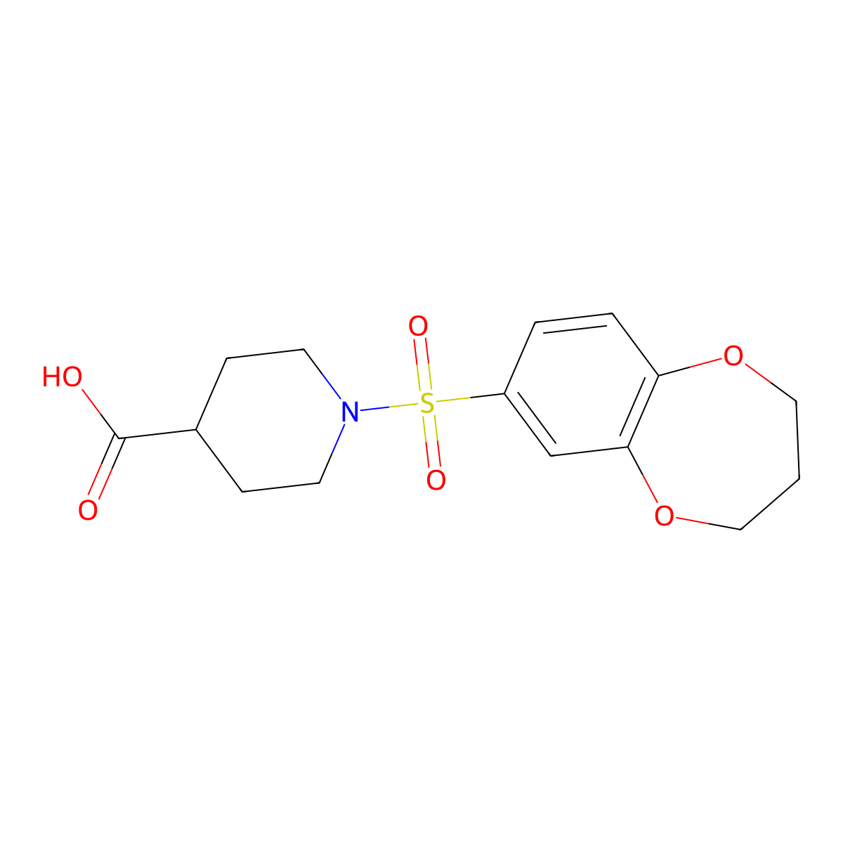 1-((3,4-Dihydro-2H-1,5-benzodioxepin-7-yl)sulfonyl)-4-piperidinecarboxylic acid molecular structure, CAS 790272-16-1
