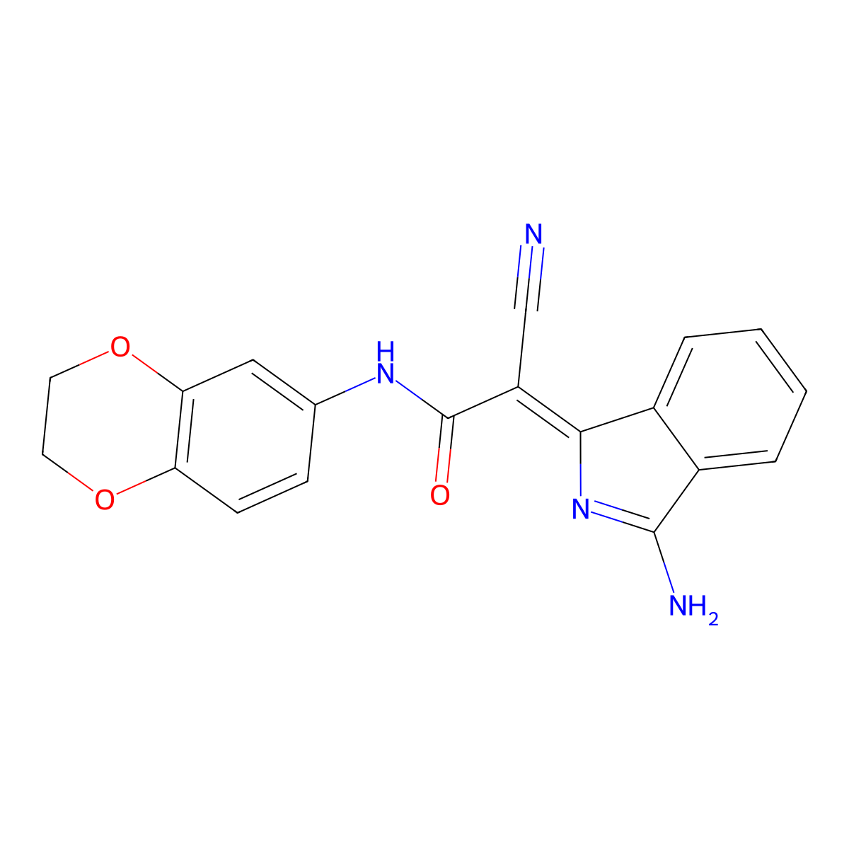 2-(3-aminoisoindol-1-ylidene)-2-cyano-N-(2,3-dihydro-1,4-benzodioxin-6-yl)acetamide molecular structure, CAS 790272-33-2