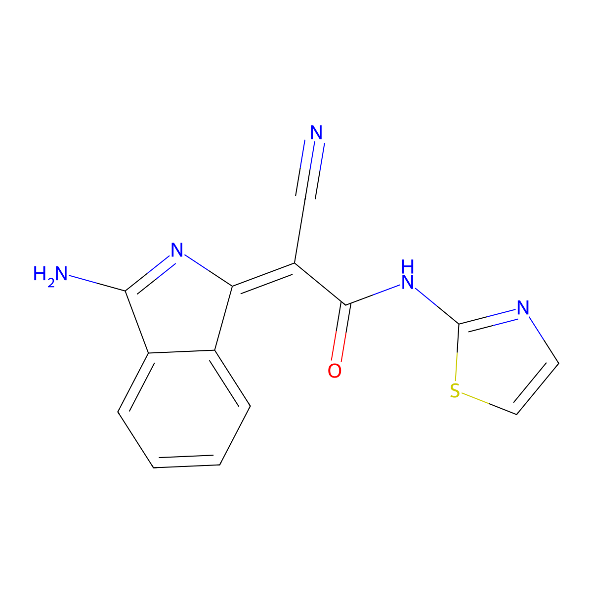 2-(3-aminoisoindol-1-ylidene)-2-cyano-N-(1,3-thiazol-2-yl)acetamide molecular structure, CAS 790272-35-4