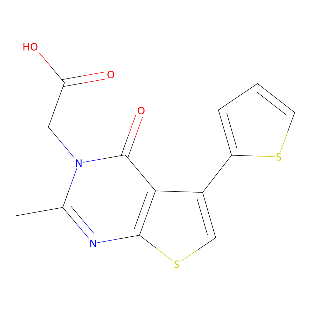 2-(2-methyl-4-oxo-5-(thiophen-2-yl)-3H,4H-thieno(2,3-d)pyrimidin-3-yl)acetic acid molecular structure, CAS 790272-38-7