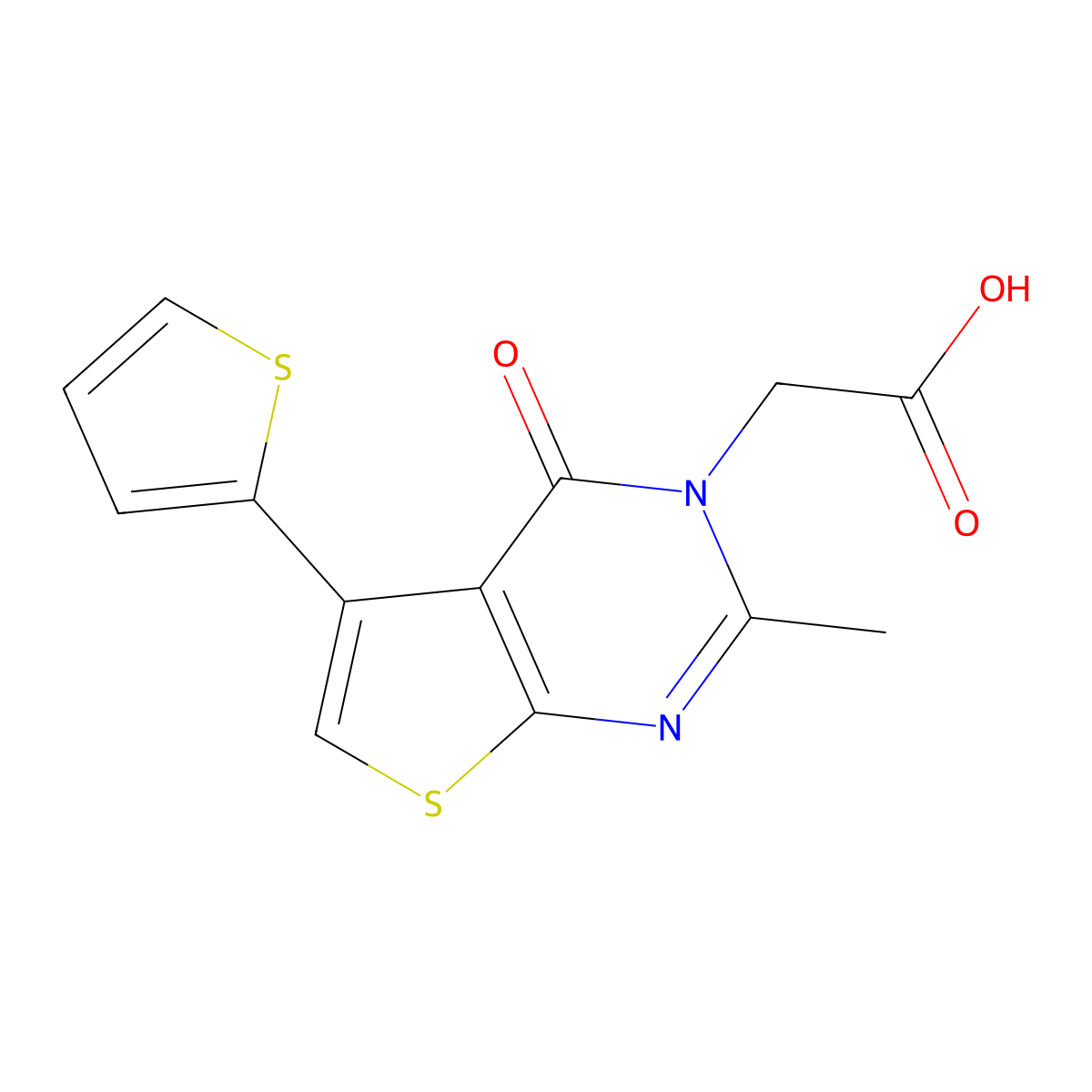 2-(2-methyl-4-oxo-5-(thiophen-2-yl)-3H,4H-thieno(2,3-d)pyrimidin-3-yl)acetic acid molecular structure, CAS 790272-38-7