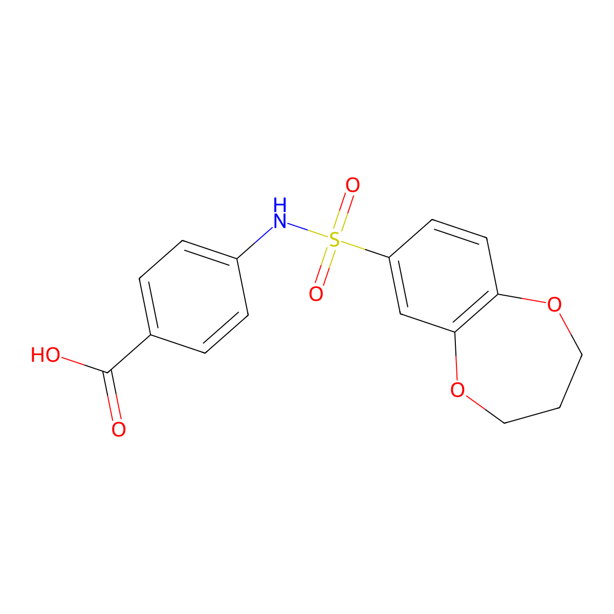 4-(3,4-dihydro-2H-1,5-benzodioxepine-7-sulfonamido)benzoic acid molecular structure, CAS 790272-44-5