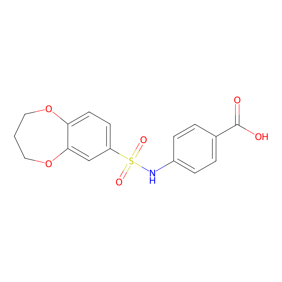 4-(3,4-dihydro-2H-1,5-benzodioxepine-7-sulfonamido)benzoic acid molecular structure, CAS 790272-44-5