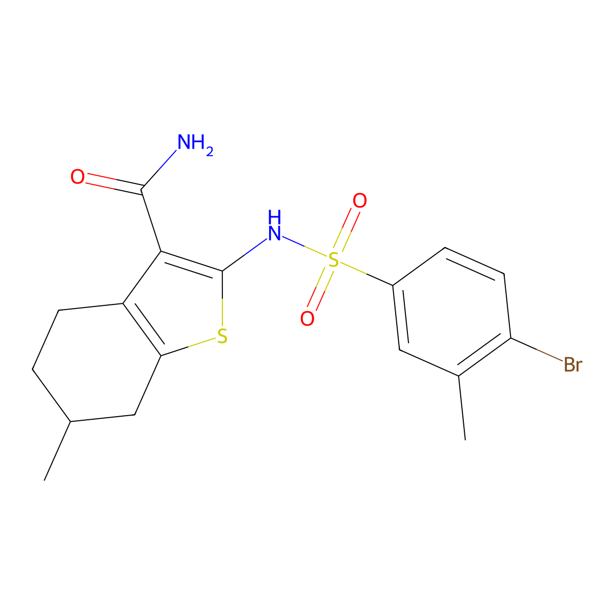 2-(4-Bromo-3-methylbenzenesulfonamido)-6-methyl-4,5,6,7-tetrahydro-1-benzothiophene-3-carboxamide molecular structure, CAS 790284-91-2