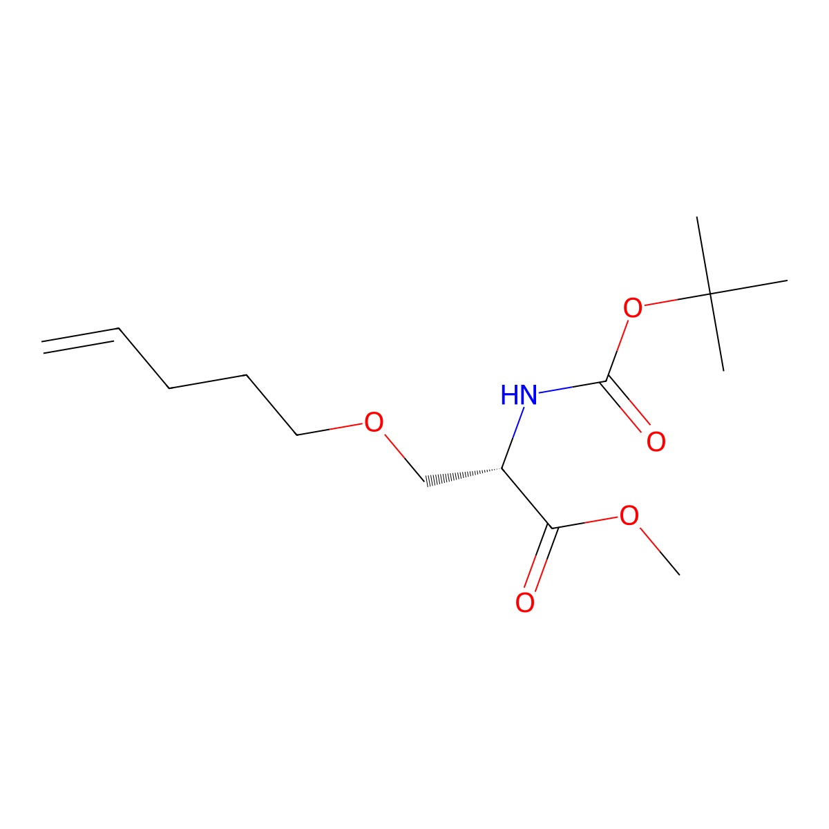 (S)-Methyl 2-((tert-butoxycarbonyl)amino)-3-(pent-4-en-1-yloxy)propanoate molecular structure, CAS 790304-99-3