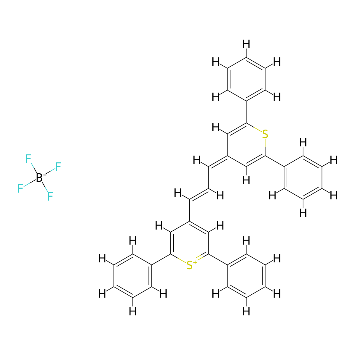 (E)-4-(3-(2,6-diphenyl-4H-thiopyran-4-ylidene)prop-1-en-1-yl)-2,6-diphenylthiopyrylium tetrafluoroborate molecular structure, CAS 79054-95-8