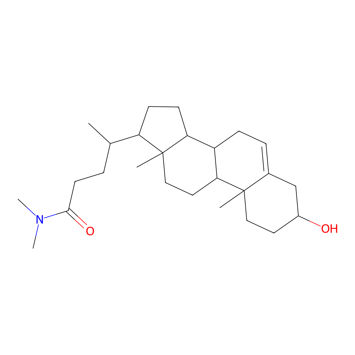 (4R)-4-((1S,2R,5S,10S,11S,14R,15R)-5-hydroxy-2,15-dimethyltetracyclo(8.7.0.0^(2,7).0^(11,15))heptadec-7-en-14-yl)-N,N-dimethylpentanamide molecular structure, CAS 79066-03-8