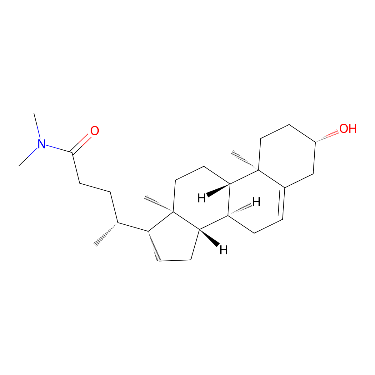 (4R)-4-((1S,2R,5S,10S,11S,14R,15R)-5-hydroxy-2,15-dimethyltetracyclo(8.7.0.0^(2,7).0^(11,15))heptadec-7-en-14-yl)-N,N-dimethylpentanamide molecular structure, CAS 79066-03-8
