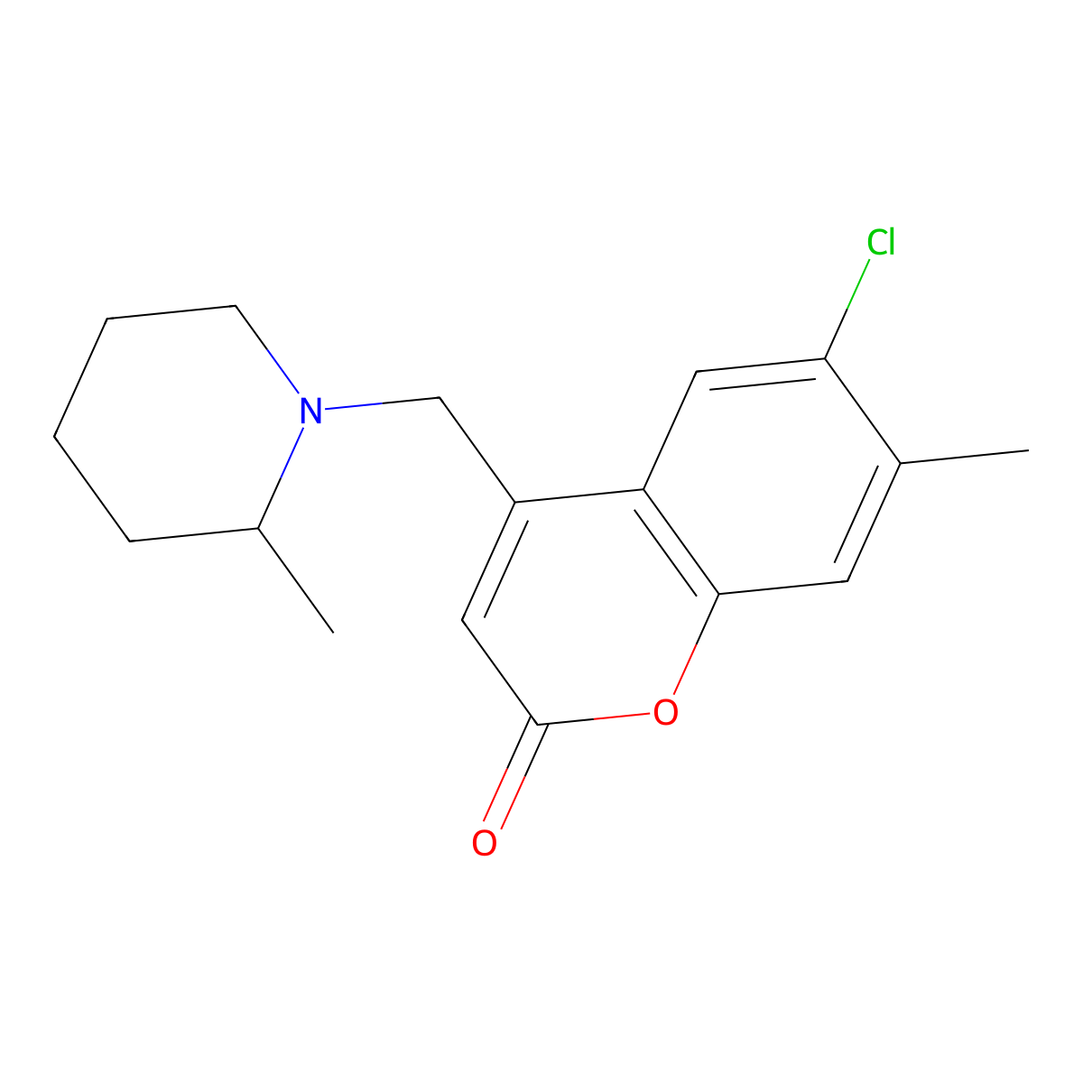 6-chloro-7-methyl-4-((2-methylpiperidin-1-yl)methyl)-2H-chromen-2-one molecular structure, CAS 790683-57-7