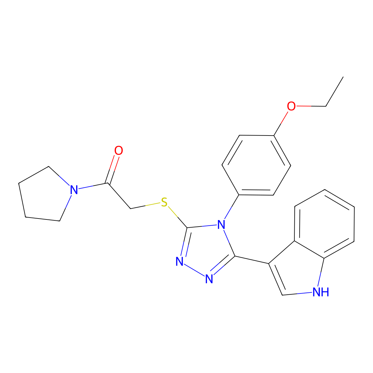 2-((4-(4-ethoxyphenyl)-5-(1H-indol-3-yl)-4H-1,2,4-triazol-3-yl)thio)-1-(pyrrolidin-1-yl)ethanone molecular structure, CAS 790707-83-4