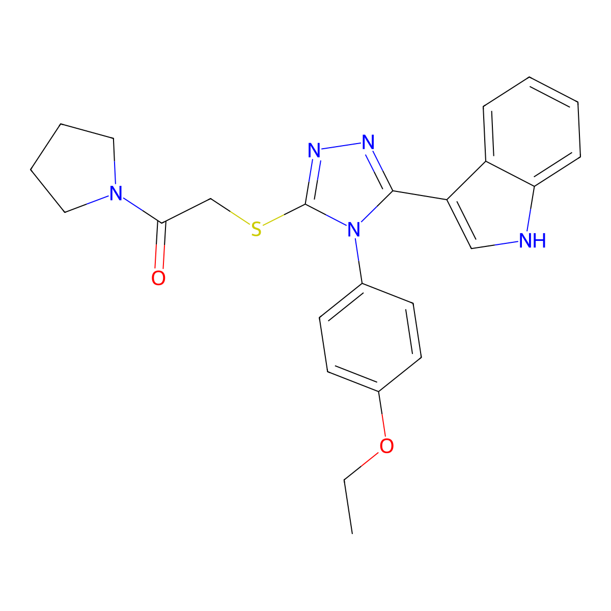 2-((4-(4-ethoxyphenyl)-5-(1H-indol-3-yl)-4H-1,2,4-triazol-3-yl)thio)-1-(pyrrolidin-1-yl)ethanone molecular structure, CAS 790707-83-4