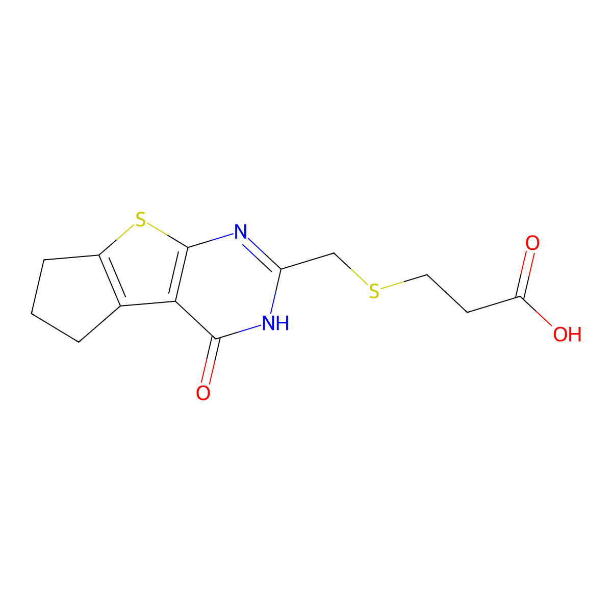 3-[({12-Oxo-7-thia-9,11-diazatricyclo[6.4.0.0,2,6]dodeca-1(8),2(6),9-trien-10-yl}methyl)sulfanyl]propanoic acid molecular structure, CAS 790719-54-9