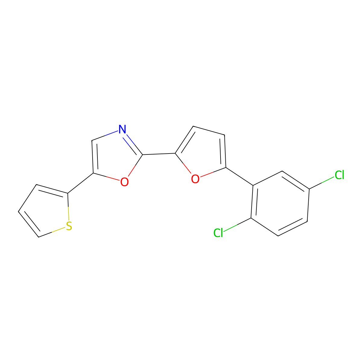2-[5-(2,5-Dichlorophenyl)furan-2-yl]-5-(thiophen-2-yl)-1,3-oxazole molecular structure, CAS 790719-71-0