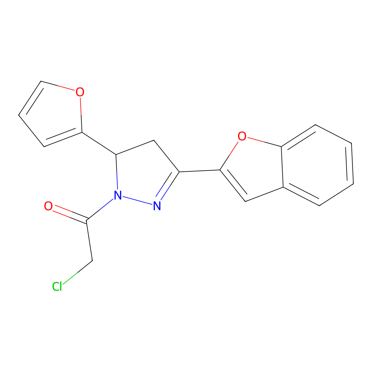 1-[3-(1-benzofuran-2-yl)-5-(furan-2-yl)-4,5-dihydro-1H-pyrazol-1-yl]-2-chloroethan-1-one molecular structure, CAS 790725-79-0