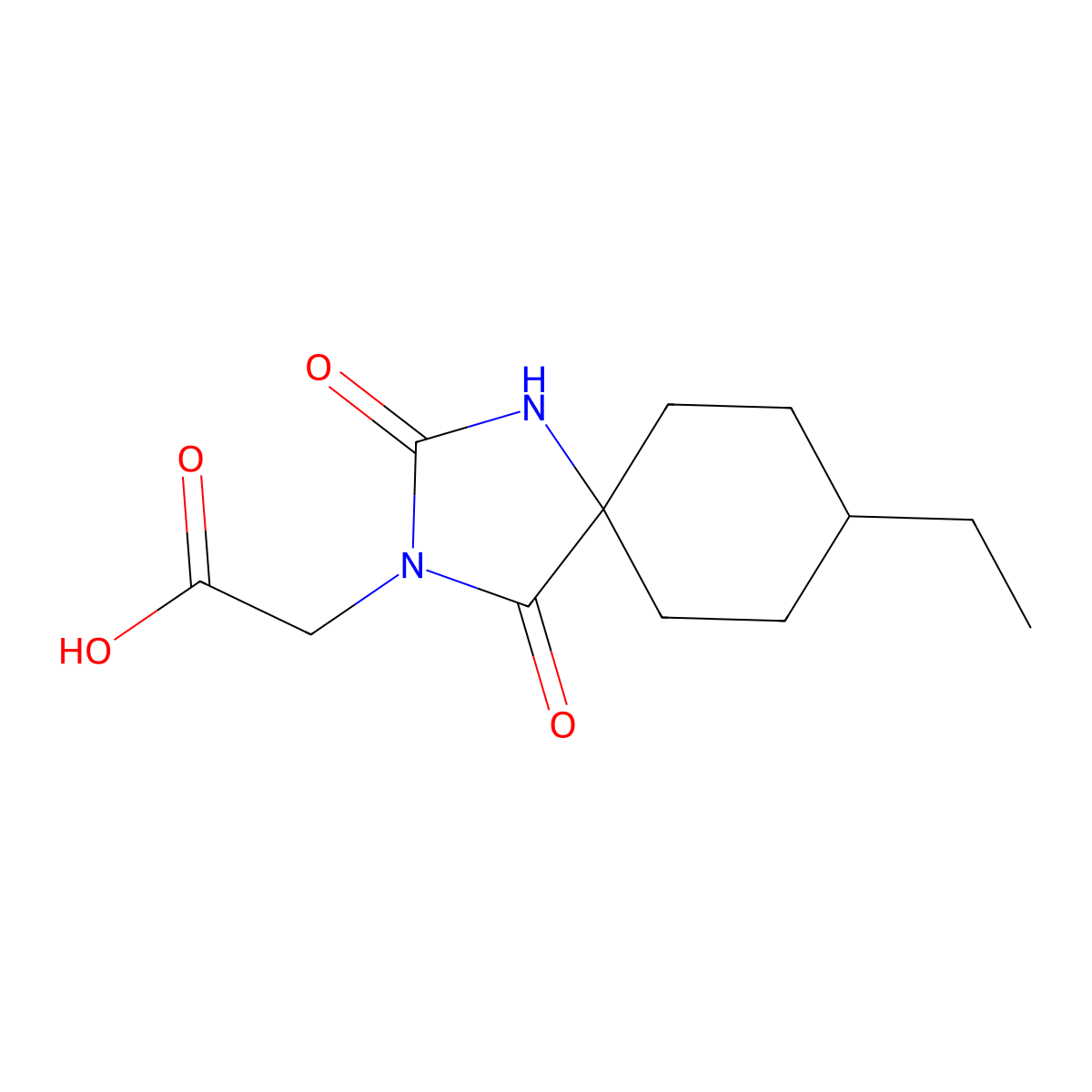 2-(8-Ethyl-2,4-dioxo-1,3-diazaspiro(4.5)decan-3-yl)acetic acid molecular structure, CAS 790725-81-4