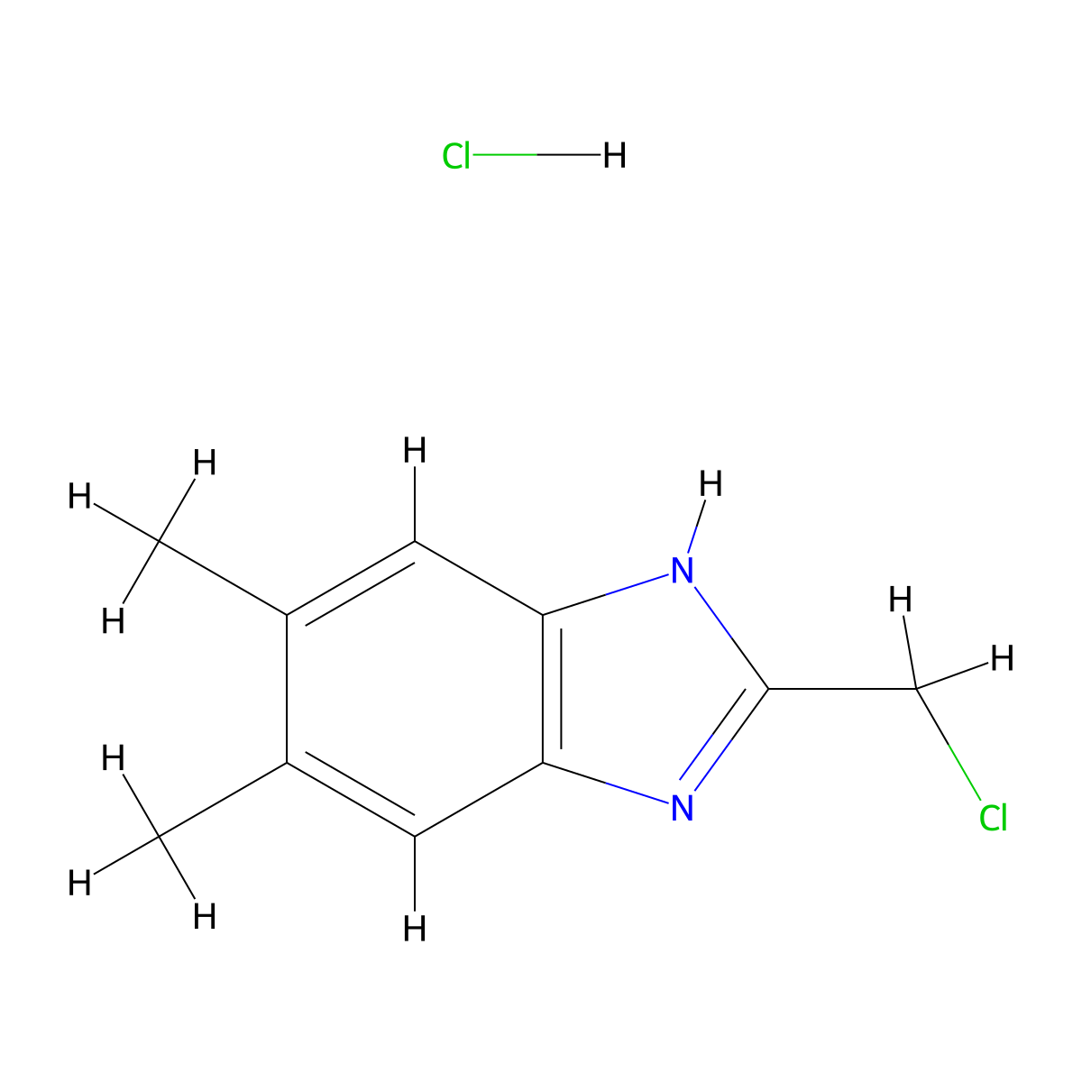 2-(chloromethyl)-5,6-dimethyl-1H-1,3-benzodiazole hydrochloride molecular structure, CAS 79091-12-6