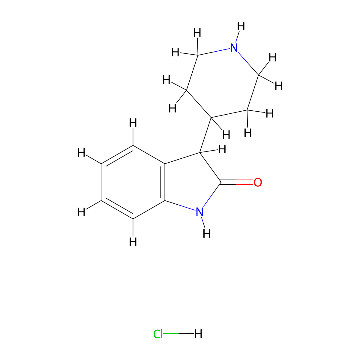 3-(piperidin-4-yl)-2,3-dihydro-1H-indol-2-one hydrochloride molecular structure, CAS 79098-85-4