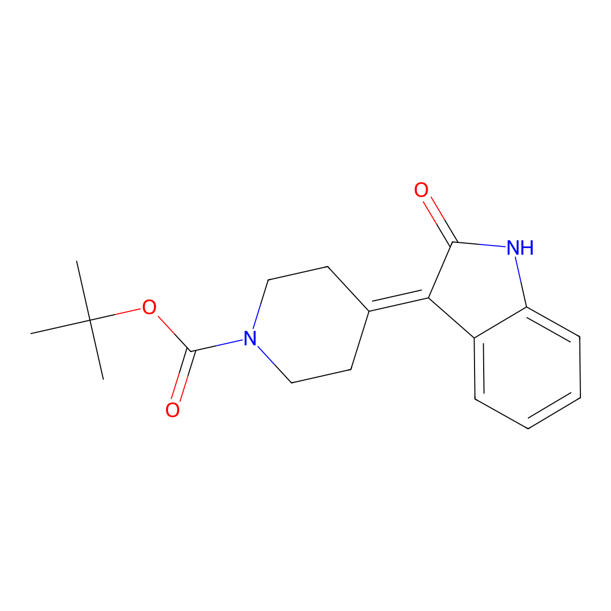 tert-butyl 4-(2-oxo-2,3-dihydro-1H-indol-3-ylidene)piperidine-1-carboxylate molecular structure, CAS 79099-08-4