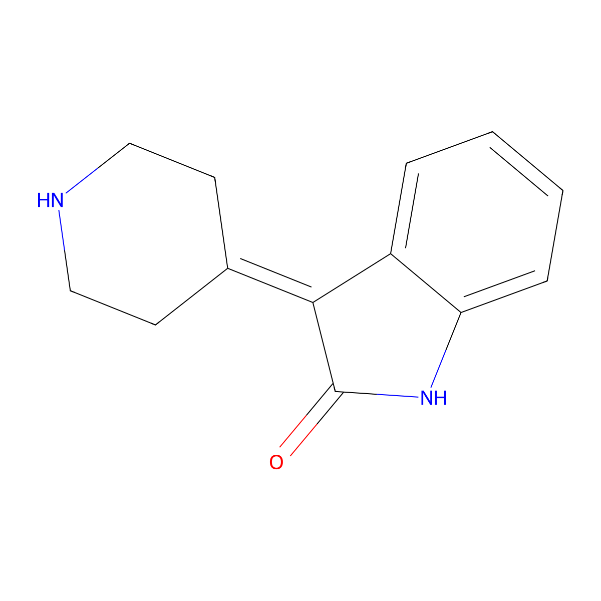 3-(piperidin-4-ylidene)-2,3-dihydro-1H-indol-2-one molecular structure, CAS 79099-09-5