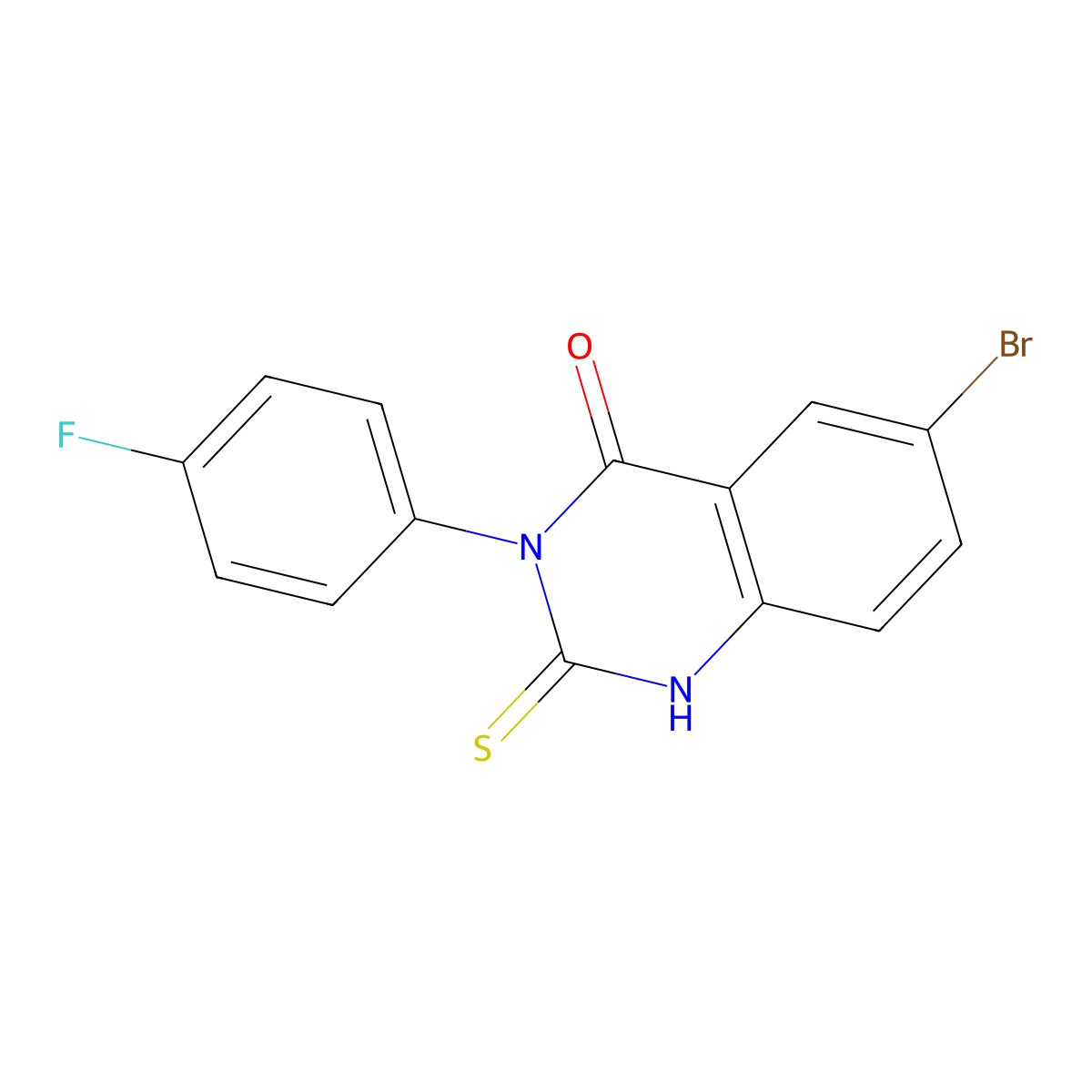 6-bromo-3-(4-fluorophenyl)-2-thioxo-2,3-dihydroquinazolin-4(1H)-one molecular structure, CAS 791-90-2