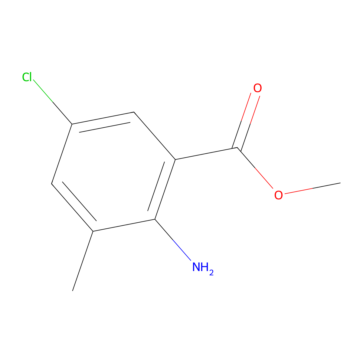 Methyl 2-amino-5-chloro-3-methylbenzenecarboxylate molecular structure, CAS 79101-83-0