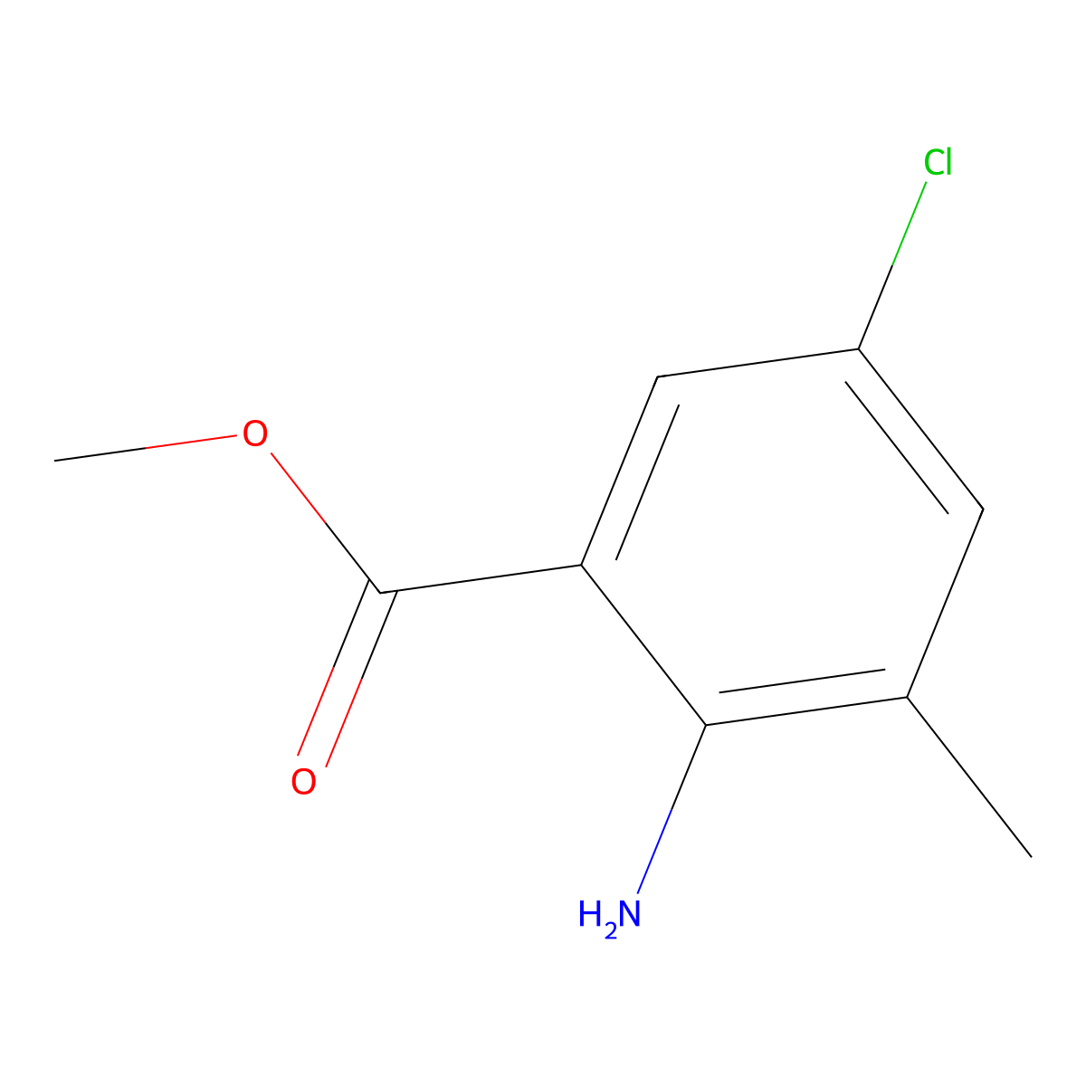 Methyl 2-amino-5-chloro-3-methylbenzenecarboxylate molecular structure, CAS 79101-83-0
