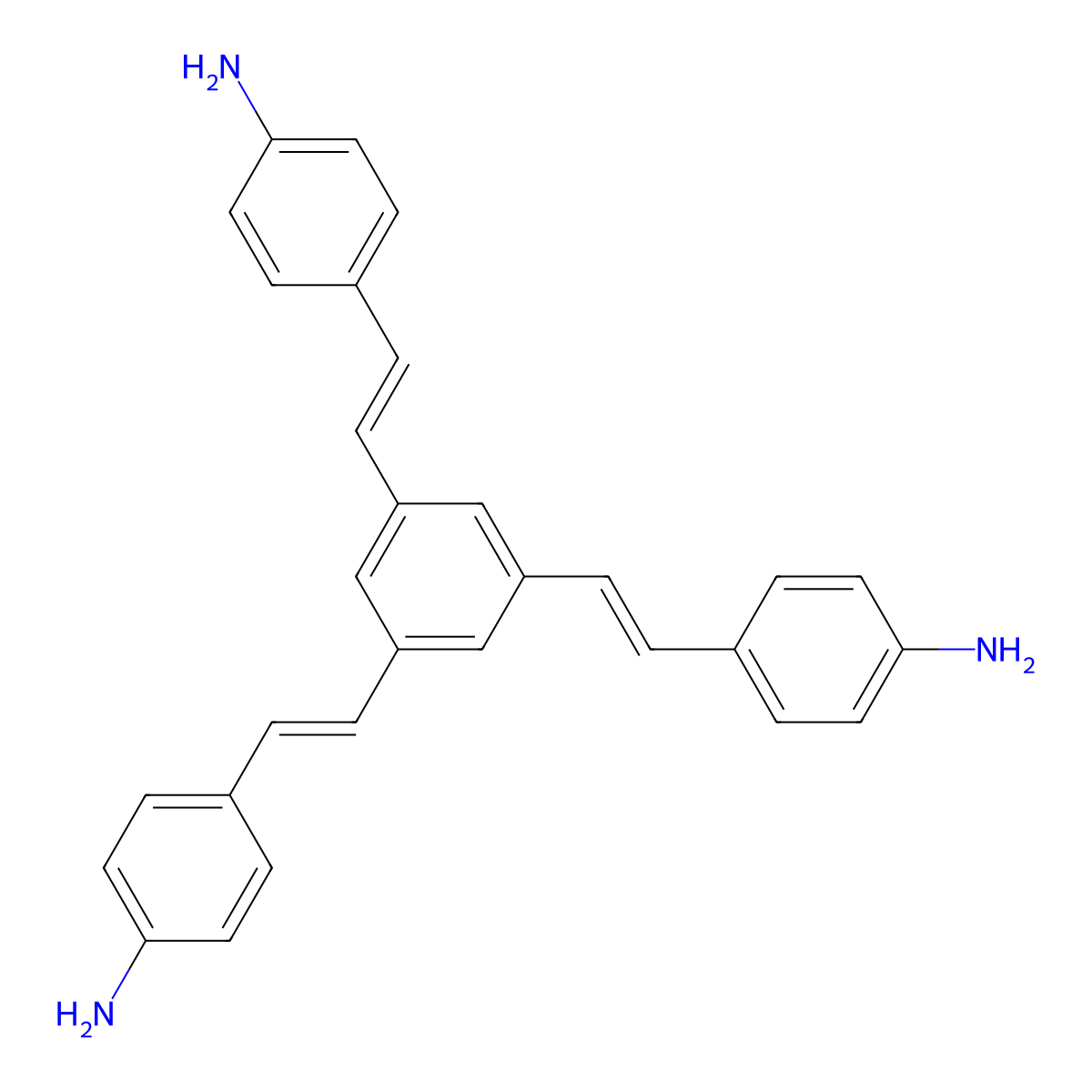 4-[(E)-2-[3,5-bis[(E)-2-(4-aminophenyl)ethenyl]phenyl]ethenyl]aniline molecular structure, CAS 791072-70-3