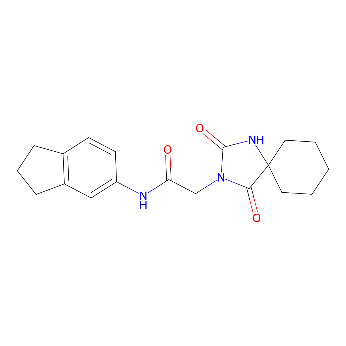 N-(2,3-dihydro-1H-inden-5-yl)-2-(2,4-dioxo-1,3-diazaspiro[4.5]decan-3-yl)acetamide molecular structure, CAS 791086-46-9